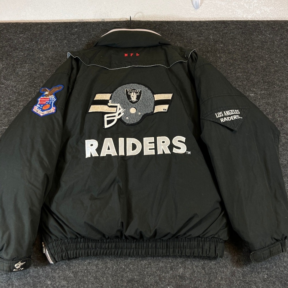 Vintage 90s Triple FAT Goose Los Angeles Raiders Puffer Jacket Mens Large Black